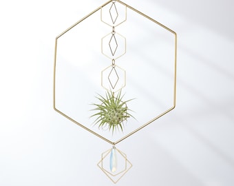 Soporte para plantas de aire colgantes de opalita hexagonal, maceta colgante pequeña para plantas de aire, soporte geométrico para plantas de aire con piedras preciosas, ideas de regalo para mamás de plantas