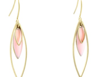Pink Drop Geometric Earrings, Elegant Dangle Pastel Earrings for Women, Long Earrings with Color, Classy Earrings, Long Evening Earrings