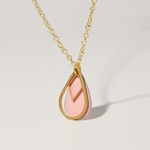 Teardrop Pendant Necklace, Pink Pendant Necklace, Pink and Gold Necklace, Pretty Necklace, Cute Dainty Necklace, Pink Bridesmaid Gifts image 2