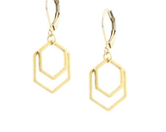 Waterproof "Imperméable" Waterproof Mixed Metal Hexagon Leverback Earrings