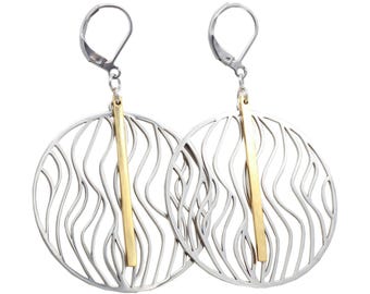 Waterproof "Imperméable" Waterproof Mixed Metal Hoop Leverback Earrings