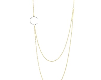 Waterproof "Imperméable" Waterproof Assymetrical Hexagon Mixed Metal Necklace