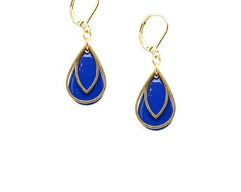 Le Délice" Waterproof "Heirloom" Gold Gemstone Colored Enamel Art Deco Leverback Earrings
