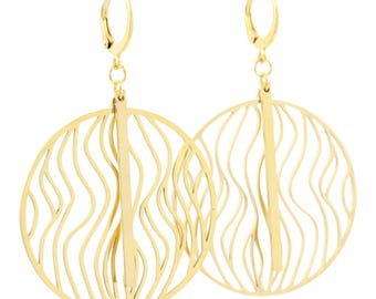 Waterproof "Imperméable" Waterproof Gold Mixed Texture Hoop Leverback Earrings