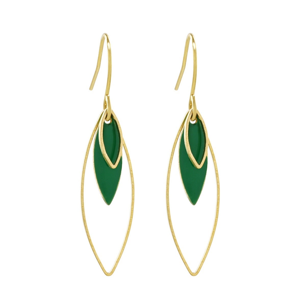 Drop Geometric Earrings, Elegant Dangle Green Earrings for Women, Long Earrings with Color, Classy Earrings, Long Evening Earrings for Fall