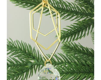 Minimalist Geometric Gold & Crystal Ornament, Mid-Century Modern Christmas Decor, Bauhaus Decor Xmas Ornaments, Minimalist Modern - VI
