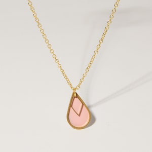 Teardrop Pendant Necklace, Pink Pendant Necklace, Pink and Gold Necklace, Pretty Necklace, Cute Dainty Necklace, Pink Bridesmaid Gifts image 1