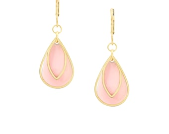 Le Délice" Pink Waterproof "Heirloom" Gold Enamel Art Deco Leverback Earrings