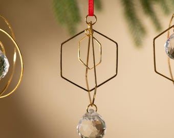 Minimalist Geometric Gold & Crystal Ornament - III