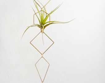 Vert Air Plant Display - I, Air Plant Holder Wall Crystal, Geometric Air Plant Hanger, Brass Air Plant Holder Wall,Housewarming Gift Planter