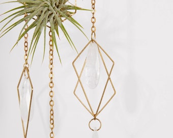 Quartz Hanging Air Plant Mobile, Brass Air Plant Crystal Suncatcher, Geometric Air Plant Hanger, Hanging Plant Display, Air Plant Gift Ideas