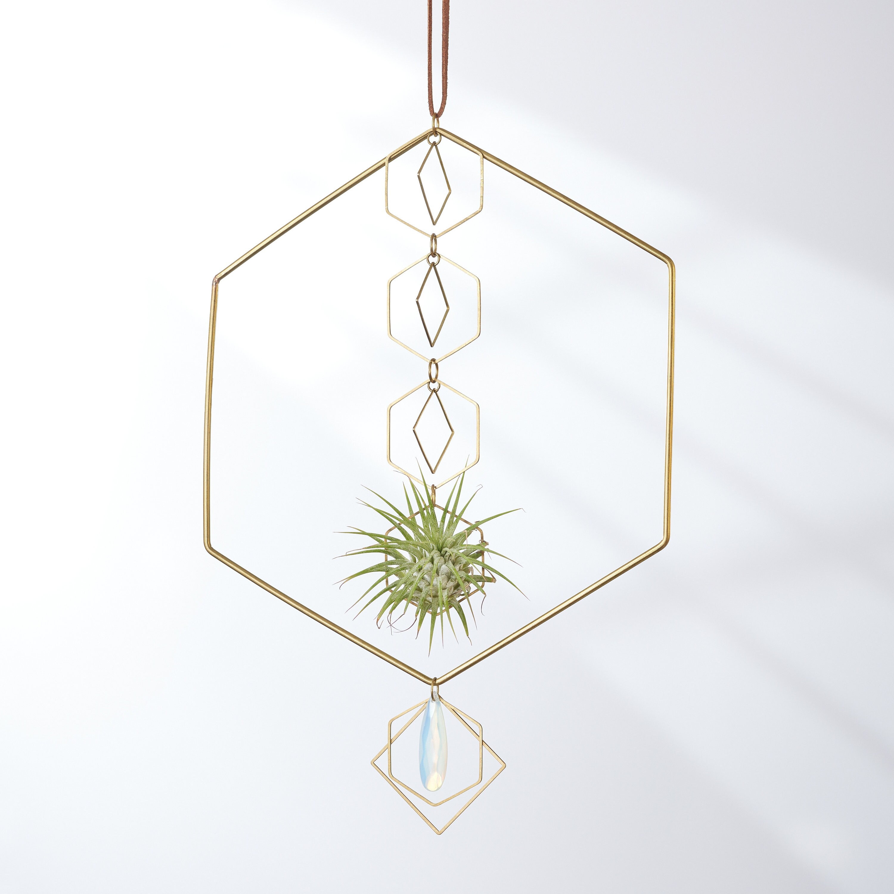 Hexagone Suspendu Pour Plante Aérienne En Opalite, Petite Jardinière Suspendue Aérienne, Suspension Géométrique Avec Pierres Précieuses, Idées