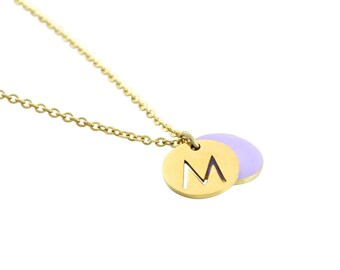 Le Délice" Waterproof "Imperméable" Personalized Initial Gold Necklace with Lavender Enamel Charm