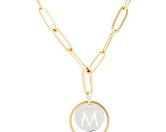 Waterproof "Imperméable" Mixed Metal Chunky Chain Initial Necklace - I