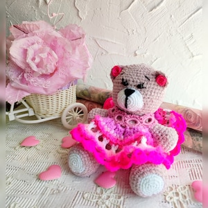 Crochet pink bear/Teddy bear/Crochet animals/Crochet teddy bear amigurumi/Crochet toys/Bear in dress