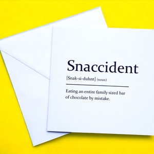 Definição sarcástica de Snaccident, cartão de felicitações, cartão de aniversário, cartão de amigo