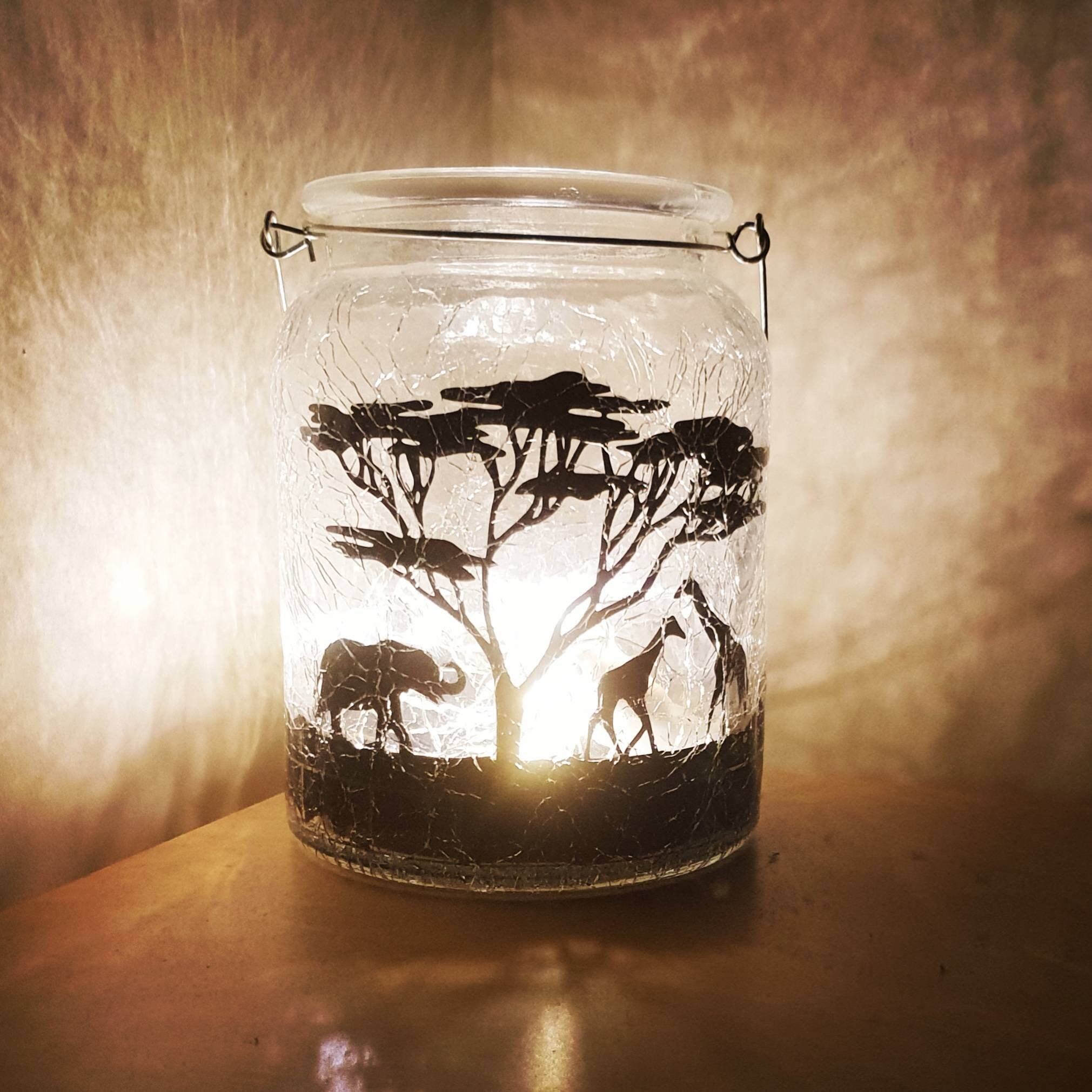Safari Crackle Jar Light Lit With 20 Micro Led Lights Etsy