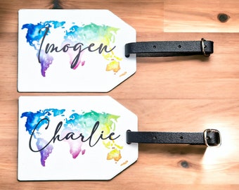 Personalised Rainbow map Luggage Tag, travel, suitcase