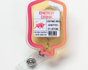 Energy drink blood bag badge reel, IV bag badge reel, novelty nurse doctor gift, student nurse