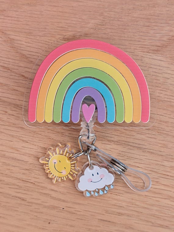Rainbow retractable badge reel with sun and Cloud, Nurse, Student Nurse, Doctor,