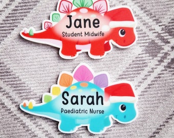 Christmas Dinosaur shaped Name badge, nurse, doctor, student, midwife, hospital