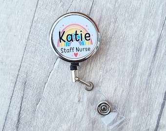 Personalised rainbow ID Card badge reel. Nurse, doctor, medical, healthcare NHS