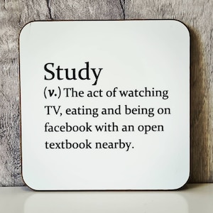Sarcastic &#39;study&#39; dictionary definition coaster, funny coaster, perfect gift
