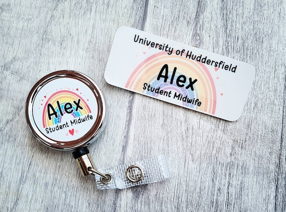 Personalised Name Badge and Badge Reel Set. ID Card Badge Reel