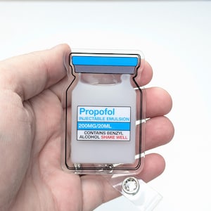 Propofol vial liquid badge reel, medication badge reel, novelty nurse doctor gift, student nurse