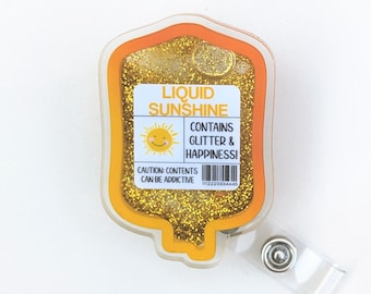 Sunshine liquid shaker badge reel, IV bag badge reel, novelty nurse doctor gift, student nurse