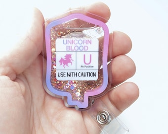 Unicorn blood bag badge reel, IV bag badge reel, novelty nurse doctor gift, student nurse
