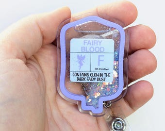 Fairy glow in the dark blood bag badge reel, IV bag badge reel, novelty nurse doctor gift, student nurse