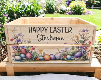 Personalised Floral Easter crate, Easter egg, hunt, treat