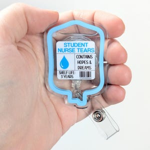 Student tears blood bag badge reel, IV bag badge reel, novelty nurse doctor gift, student nurse