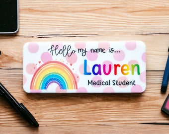 Pink Polka dot name badge, nurse, doctor, student, midwife, hospital