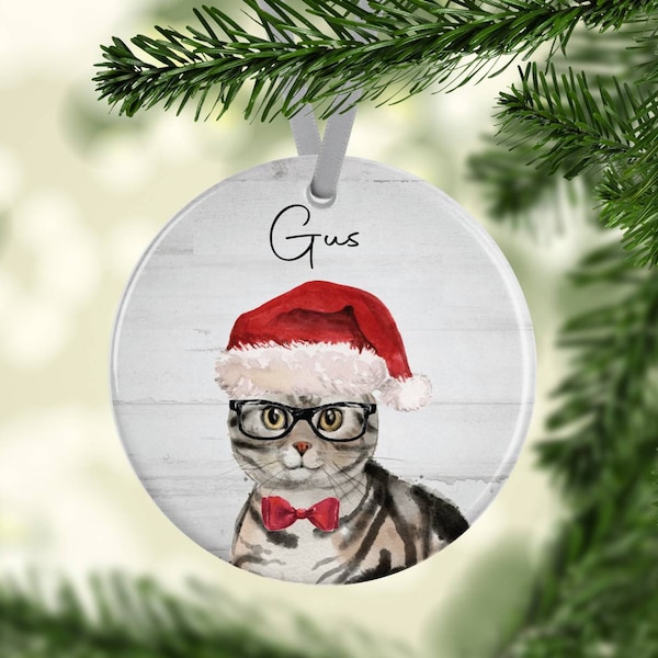 Fully personalised cat ornament, 16 images available. Christmas tree, kitten, cat breeds