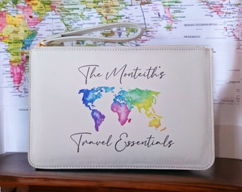 Travel essentials personalised saffiano clutch bag