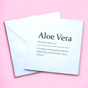 Aloe Vera sarkastyczna definicja Yorkshire kartka z pozdrowieniami, kartka urodzinowa, kartka przyjaciela