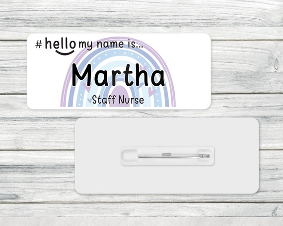 Hello My Name Is Premium Durable Personalised Name Badges Magnet Purple White 