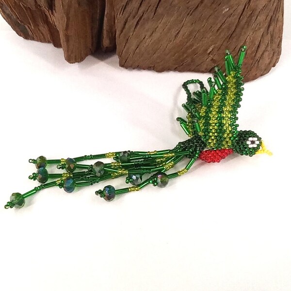 Guatemala Guatemalan Souvenir Hand Beaded Quetzal Bird Ornament