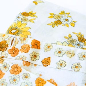 Vintage 70s Cotton Bedding Set, Yellow Brown White Floral Duvet & Pillowcase, Retro Mustard Flower Pattern, Fabric Sewing or Nostalgic Sleep