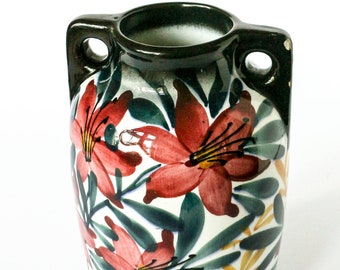 Vase à fleurs vintage au design Art Nouveau - Schramberg Allemagne des années 1930 - Majolique à motif floral peinte à la main Eva Stricker Villeroy & Boch