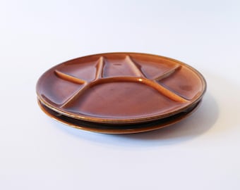 Juego de platos vintage para fondue y raclette, cerámica esmaltada marrón, 2 piezas, diseño francés rústico, vajilla de plato de porción, versátil