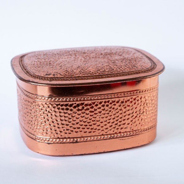 Coffee tin - Vintage copper can with lid - Rectangular cubic shape and hammered finish - German 50s 60s design Frielo Hamburg