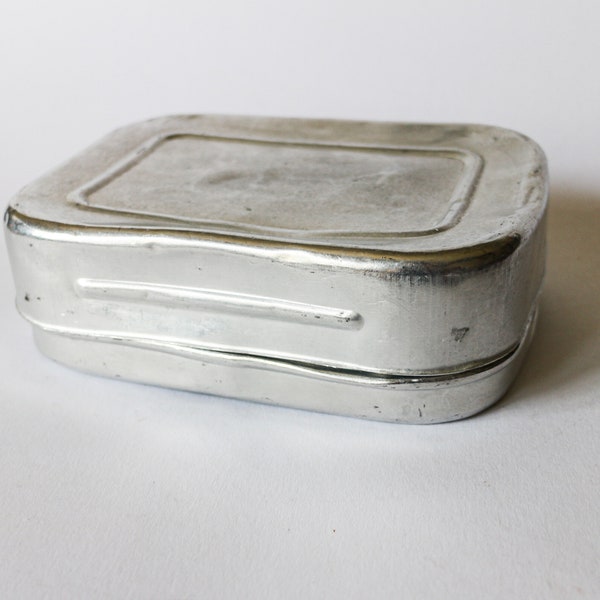 Vintage camping provisions box - Lunch box hiking aluminum equipment - Beautifully battered German storage design small
