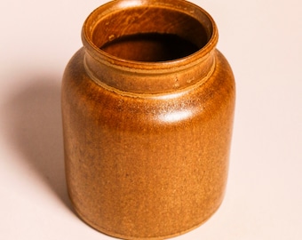 Vintage ceramic jug - Brown yellow glazed vase cask keg