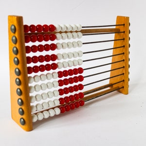 Vintage Abacus adding machine - Red and white beds on rows for learning to calculate - Wooden frame 60s 70s 80s school maths calculation
