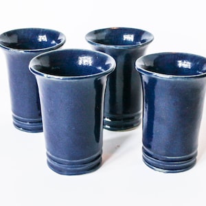 Set of 4 beautiful handmade ceramic mugs - Handcrafted rustic pottery cups - Hand painted in blue, for drinking tea or else with friends!