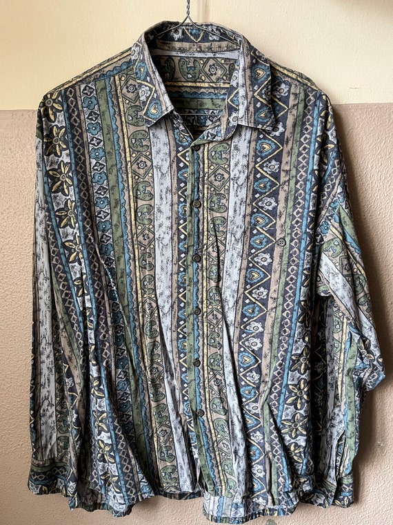 Vintage 1980s 1990s Men's Shirt, fancy eclectic d… - image 7