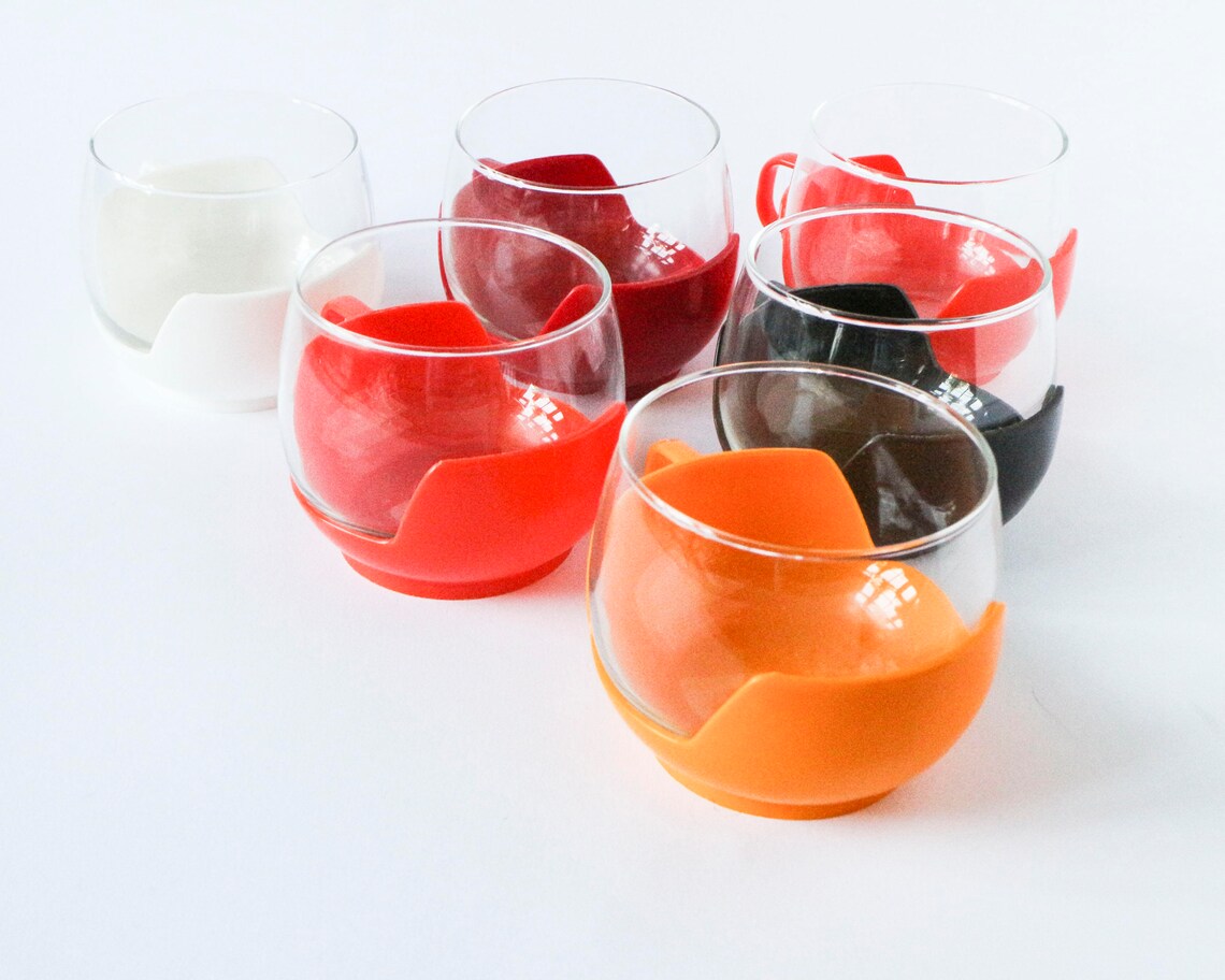 Vintage Set of 6 Tea Glasses / Cups Glass W. Colorful Etsy